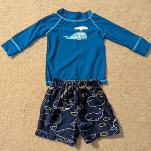 Baby Boy 9 Month Whale Swimsuit Rash Guard And Trunks
